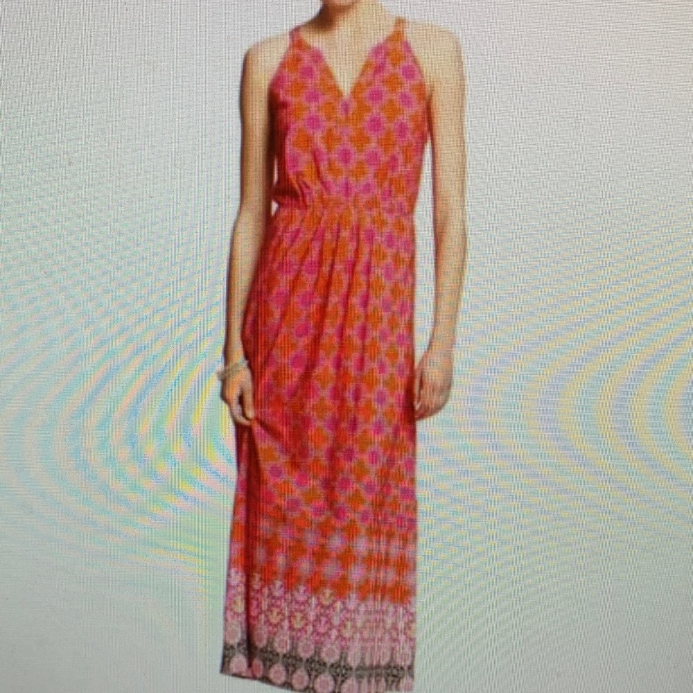 Banana Republic Pink and Orange Patterned Maxi Dress